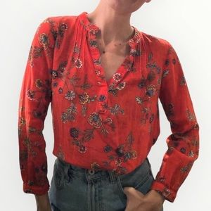 Old Navy red and floral print tunic blouse